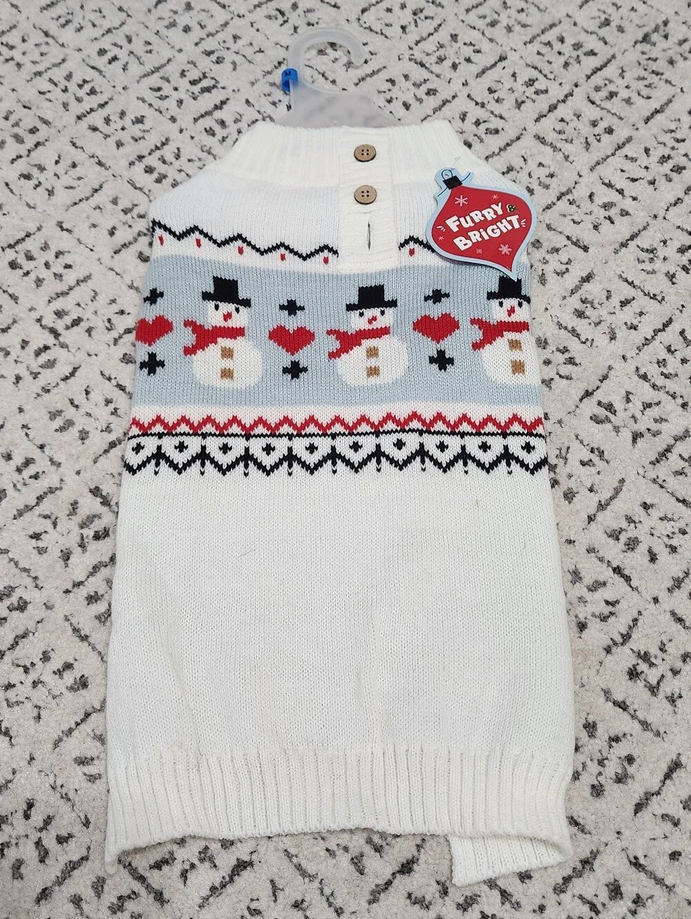 Fair Isle Furry & Bright Snowman Christmas Dog Sweater Holiday Pet Outfit NWT M